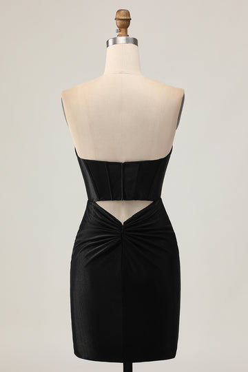 Black Corset Bodycon Cut Out Beaded Homecoming Dress